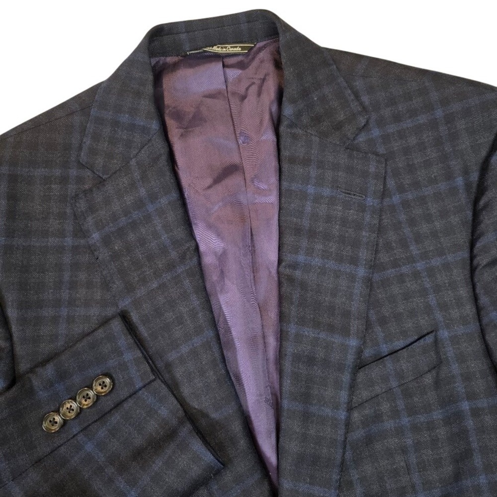 Jack Victor Mens 42L Sport Coat Navy Blue Plaid Ermenegildo Zegna Wool Silk